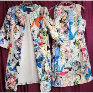 Doncaster Collection 2pc Set Sz 6 Floral Metallic Shimmer Art to Wear Pop Art